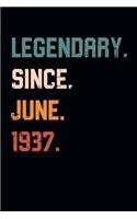 Blank Lined Journal, Notebook, Diary, Planner - Legendary Since June 1937 - 82nd Birthday Gift For 82 Years Old Men and Women born in June: Medium College-Ruled Journey Diary, 110 page, Lined, 6x9 (15.2 x 22.9 cm)
