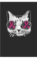 Cat With Pink Ribbon Sunglasses: Dotted Bullet Notebook (6" x 9" - 120 pages) Breast Cancer Awareness Themed Notebook for Daily Journal, Diary, and Gift