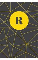 Monogram Initial R Notebook: Yellow and Dark Grey Geometric, Wide Ruled Journal for Women, 120 Pages, 6x9 Inch