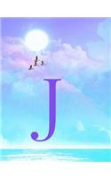 J: Monogram Initial J Notebook for Women, Teens and Girls - See your Initials in the Clouds Paradise Purple Sky - 8.5 x 11 Composition Notebook, Journa
