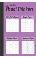 Notebook for Visual Thinkers: 100 pages 4-in-1 journal with dot grid, graph paper, hexagon paper and isometric paper for sketches and doodles in purple violet