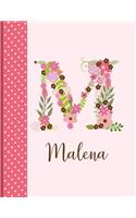 Malena: Monogrammed Personalized Lined Journal with Inspirational Quotes