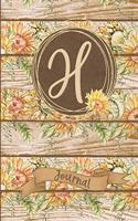 H Journal: Rustic Sunflower Journal Monogram Initial H Lined Notebook Decorated Interior