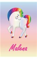 Malena: Personalisiertes - individualisiertes Einhorn Notizbuch / persönliches Tagebuch / Schreibheft / Logbuch / Planer / Vokabelheft / Notizen - 6 x 9 Zol