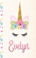 Evelyn: Personalized Unicorn Journal For Girls - 8.5x11 110 Pages Notebook/Diary With Pink Name