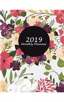 2019 Monthly Planner: White Floral Premium Design Cover, Monthly Calendar Book 2019, Weekly/Monthly/Yearly Calendar Journal, Large 8.5" x 11" 365 Daily journal Planner, 1