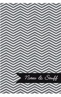 Notes & Stuff - Lined Notebook with Slate Grey Chevron Pattern Cover