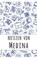 Notizen von Medina: Kariertes Notizbuch mit 5x5 Karomuster für deinen personalisierten Vornamen