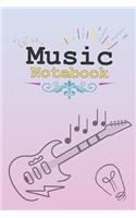 Music Notebook: Pink Background & Line Art Guitar on Cover With Cool Interior. 120 Pages 6x9 in Music Manuscript Paper. Space to Write Lyrics and Music Notes. Music