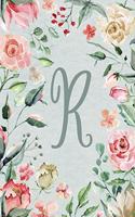 Notebook 6"x9" Lined, Letter/Initial R, Teal Pink Floral Design