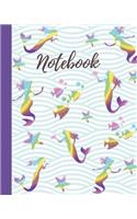 Notebook: Rainbow Mermaid & Friends Pattern - College Lined Notebook, Diary & Journal - Cute Gift for Girls Teens Women (8 x10 120 Pages)