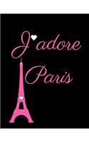 J'adore Paris: Black, Collage Ruled Notebook, 8.5 x 11 Journal, diary