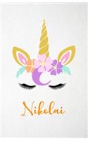 Nikolai A5 Lined Notebook 110 Pages: Funny Blank Journal For Lovely Magical Unicorn Face Dream Family First Name Middle Last Surname. Unique Student Teacher Scrapbook/ Composition Great