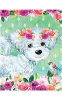 My Big Fat Journal Notebook For Dog Lovers White Fluffy Puppy In Flowers