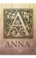 Anna: Anna Monogram notebook. Stylish monogrammed gift. Letter A, Ava personalized monogram journal book. Personalized letter A book for adults.