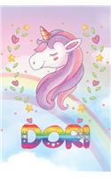 Dori: Dori Unicorn Notebook Rainbow Journal 6x9 Personalized Customized Gift For Someones Surname Or First Name is Dori