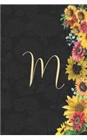 M: Sunflower Journal, Monogram Letter M Blank Lined Diary with Interior Pages Decorated with More Sunflowers.