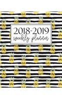 2018-2019 Weekly Planner: Pineapple Pattern on Trendy Black & White Stripes 7795