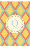 Q: Geometric Pattern Seamless Diamond Background Journal, Monogram Initial Letter Q Lined Paper