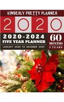 5 year planner 2020-2024: cute 5 year planner 2020 - 60 Months Calendar Large size 8.5 x 11 2020-2024 planner, organizer and internet logbook - red christmas decor design(89 5 Year Monthly Planner 2020-2024)