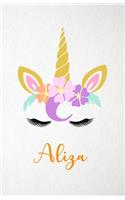Aliza A5 Lined Notebook 110 Pages: Funny Blank Journal For Lovely Magical Unicorn Face Dream Family First Name Middle Last Surname. Unique Student Teacher Scrapbook/ Composition Great