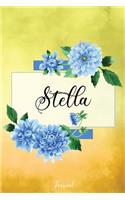 Stella Journal: Blue Dahlia Flowers Personalized Name Journal/Notebook/Diary - Lined 6 x 9-inch size with 120 pages