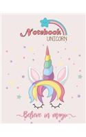 Notebook unicorn: Cute unicorn on pink cover and Lined pages, Extra large (8.5 x 11) inches, 110 pages, White paper(5 Cute Unicorn on Pink Notebook)