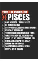 Top 10 Rules of Pisces: zodiac gift horoscope ruled Notebook 6x9 Inches - 120 lined pages for notes, drawings, formulas - Organizer writing book planner diary
