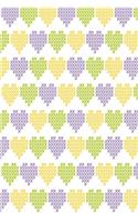 Stitched hearts in yellow lime and purple