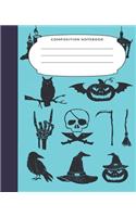 Composition Notebook: 7.5X9.25 Inch 109 Pages Halloween Themed Pictures Half Blank Half Wide Ruled School Exercise Book With Picture Space for Boys and Men - Grades K2 Pr
