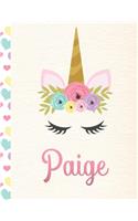 Paige: Personalized Unicorn Primary Story Journal For Girls With Pink Name - Half Ruled Dotted Midline and Blank Picture Space - Kindergarten to Early Chil