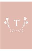 T: Monogram initial medium-lined notebook. Pink and white diary.