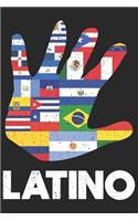 Latino: Blank 120 pages latino notebook in the shape of a hand with all flags from south america, central america and caribbean islands in it