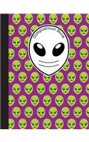 Composition Book: Purple and Green Emoji Alien Notebook with 150 Pages or 75 Sheets, College Ruled Softcover