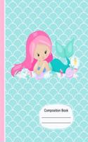 Cute Pink Hair Mermaid Girl and Friends Composition Notebook 4x4 Quad Ruled Paper: 200 Graph Pages 7.44 X 9.69 Book, Graph Paper Journal, School Math Teachers, Students Subject Diagrams, Seahorse Shells Pink Blue