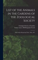 List of the Animals in the Gardens of the Zoological Society