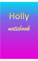 Holly: Blank Notebook - Wide Ruled Lined Paper Notepad - Writing Pad Practice Journal - Custom Personalized First Name Initial H Blue Purple Gold - Taking 