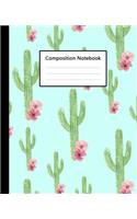 Composition Notebook: Cute Cacti Cactus Watercolor Pattern Sky Blue, 110 Pages 7.5"x9.25" College Wide Ruled Paper Notebook Journal, Blank Lined Workbook for Teens Kids S