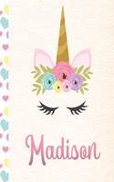 Madison: Personalized Unicorn Journal For Girls - 8.5x11 110 Pages Notebook/Diary With Pink Name