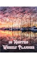 12 Month Weekly Planner: Undated Weekly Planner - 2 pages per week - Notes - Pink Boat Sunrise