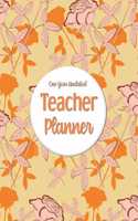 One Year Undated Teacher Planner: with Gradebook, Weekly and Monthly layout leaves on red background