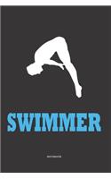 Notebook: Swimming Lined notebook ca A5 for notes, sketches, drawings, formulas, as a calendar or for learning; wide line grid; swimmers divers athlete