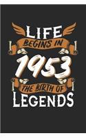 Life Begins in 1953 the Birth of Legends: 6x9 inches checkered notebook, 120 Pages, Composition Book and Birthday Journal, 1953 birthday, alternative gift idea for an legend