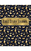 Bible Study Journal: 8.5 x 11 Navy Blue & Gold Leopard Pattern Daily Scripture Notebook with Prompt Questions