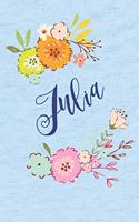 Julia: Personalized Name and Floral Design on Calm Sky Blue Pattern, Lined Paper Note Book For Girls To Draw, Sketch & Crayon or Color (Kids Teens and Adul