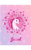 Jewel: Unicorn Large Blank Primary Sketchbook Paper - Pink Purple Magical Horse Personalized Letter J Initial Custom First Name Cover - Drawing Sketch Book