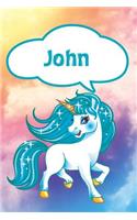 John: Personalized Unicorn Isometric Dot Paper Notebook Featuring 120 Lined Pages 6x9