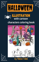 Halloween illustration with cartoon characters coloring book