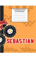 Composition Notebook Sebastian: Monster Truck Personalized Name Sebastian on Wided Rule Lined Paper Journal for Boys Kindergarten Elemetary Pre School