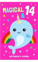 Magical & 14 Sketchbook & Journal: Narwhal Notebook Gift for 14 Year Old Girls & Boys / 100 Mixed Pages for Sketching & Writing / 6x9 Fun & Unique B-Day Diary ( Birthday Gift )